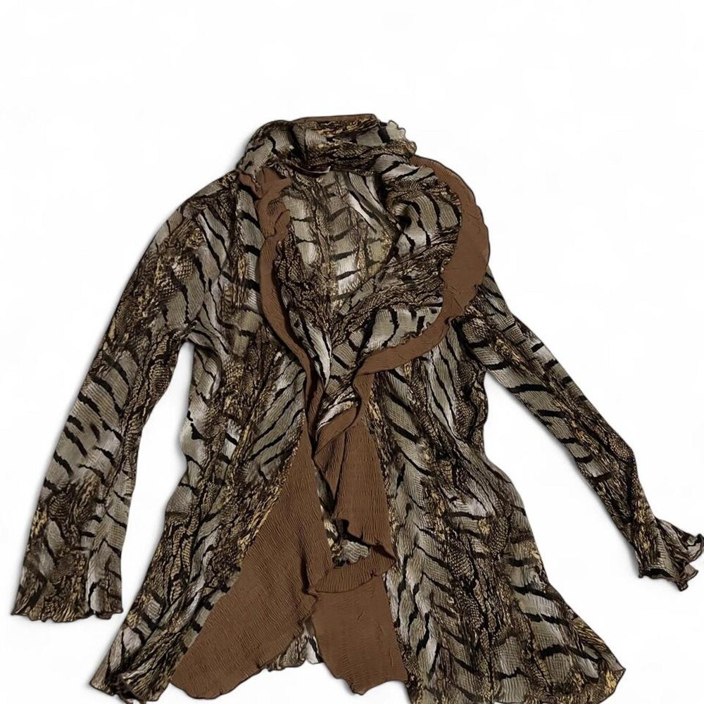 Rossi Roma Brown snake print mesh cardigan with ruffled sleeves #fairycore #whim
